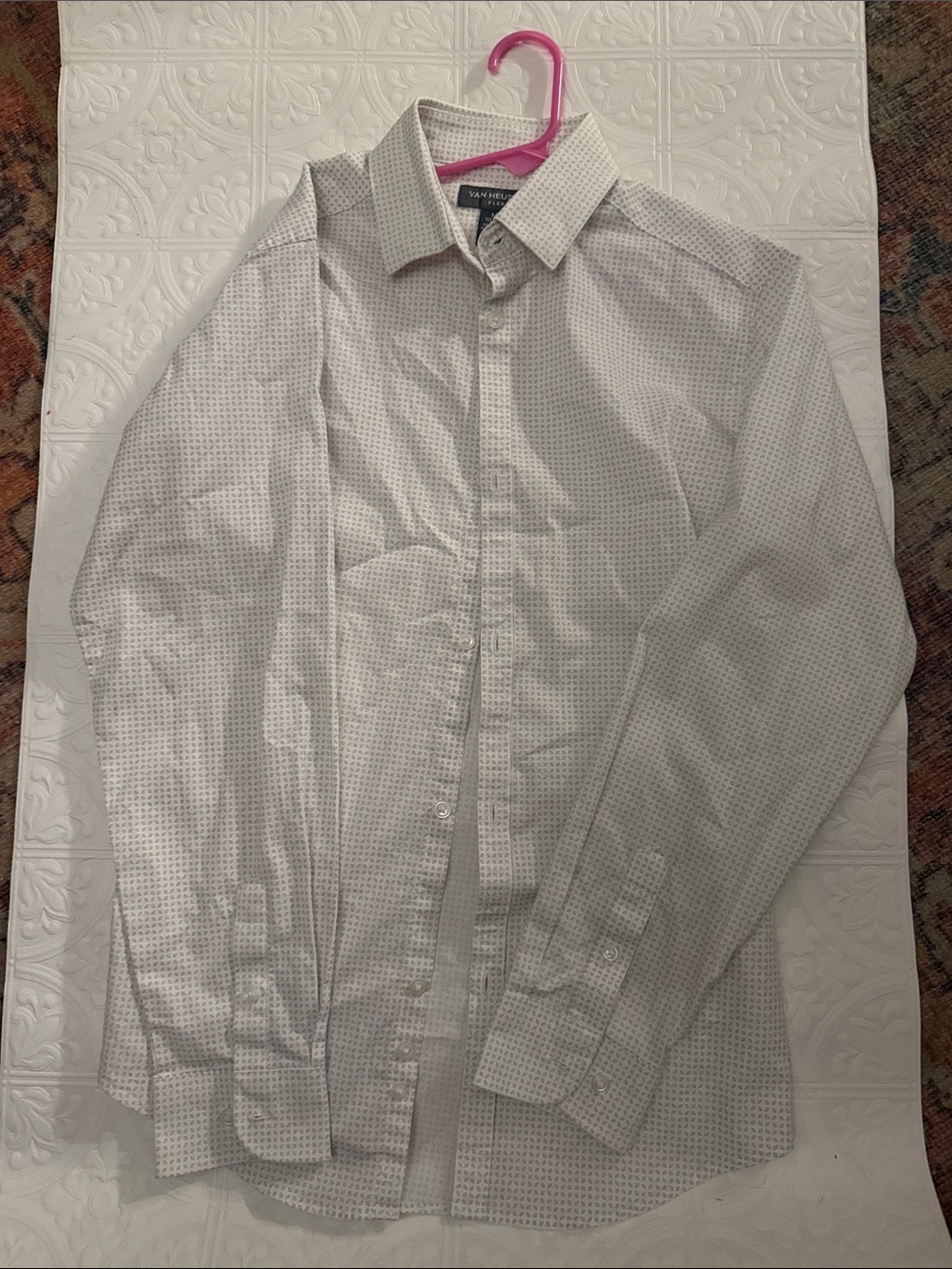 Van Heusen Kids  White Dress Shirt with Subtle Gray Micro-Print